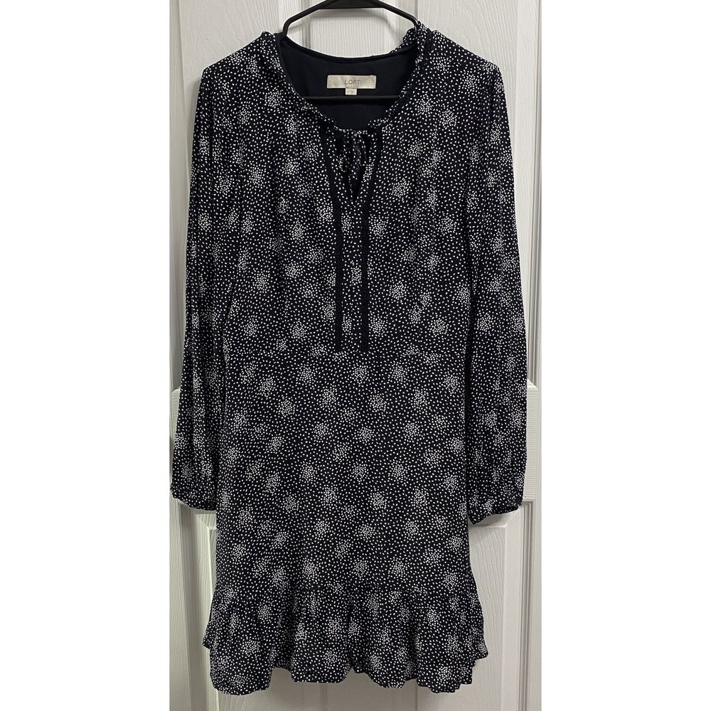 Ann Taylor Loft Womens‎ Black&White Dot Long Sleeve Sheath Mini Dress Lined 10